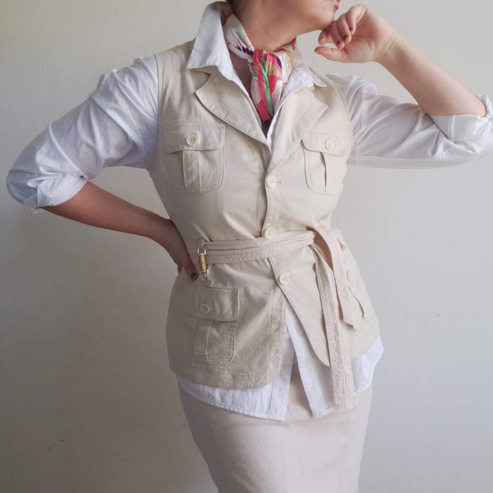 Ny & Co Safari 2 Piece Vest and Skirt Set Size Large Beige